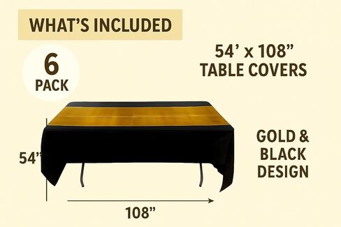 Oojami Pack of 6 Black and Gold Tablecover, 54" x 108" inches Stripes in Saudi Arabia