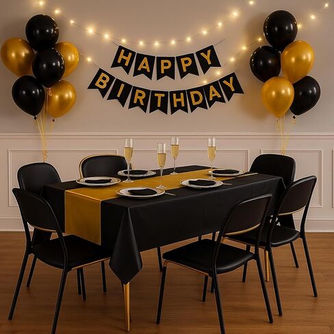 Oojami Pack of 6 Black and Gold Tablecover, 54" x 108" inches Stripes in Saudi Arabia
