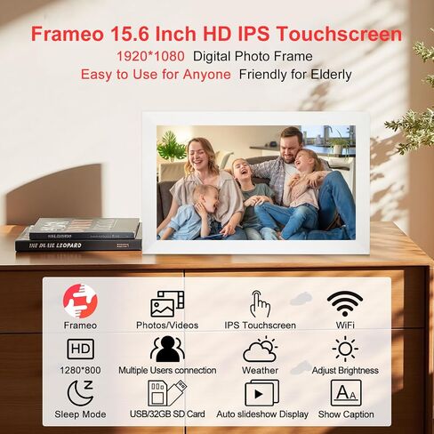 Frameo 15.6 بوصة إطار صورة رقمي WIFI ، إطار صور رقمي كبير 1920 × 1080 IPS HD شاشة تعمل باللمس ، وتخزين 32 جيجابايت شارك الصور/مقاطع الفيديو ، الطاولة والجدار ، حفل زفاف ، عيد ميلاد ، هدايا لأحبائهم in Kuwait