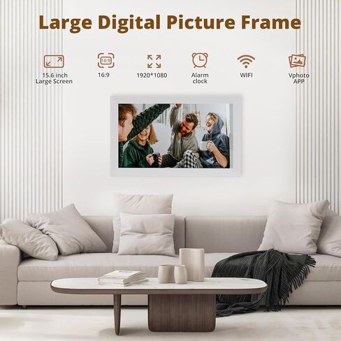Zopsc 15.6 Inch WiFi Digital Picture Frame, 1920x1080 FHD Touchscreen Smart Cloud Photo Frame with 32GB Memory Auto Rotation, for iOS (US Plug) in Saudi Arabia