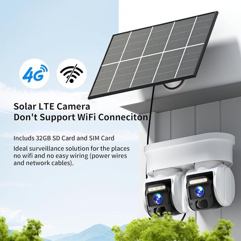 4G LTE Cellular Solar Security Camera, No WiFi with 3MP 2K HD, AI Motion Detection, Dual Lens 360° View, Color Night Vision, 2-Way Talk, IP66 Weatherproof, SIM Card Included in Saudi Arabia