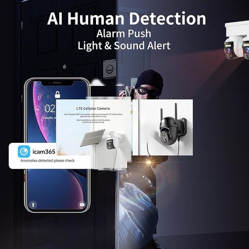 4G LTE Cellular Solar Security Camera, No WiFi with 3MP 2K HD, AI Motion Detection, Dual Lens 360° View, Color Night Vision, 2-Way Talk, IP66 Weatherproof, SIM Card Included in Saudi Arabia