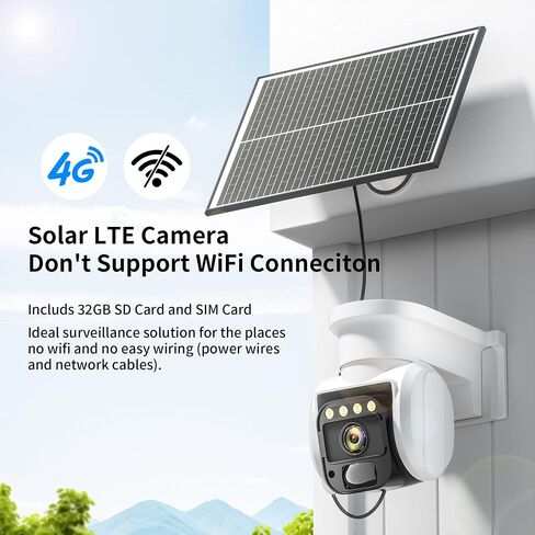 4G LTE Cellular Solar Security Camera, No WiFi with 3MP 2K HD, AI Motion Detection, Dual Lens 360° View, Color Night Vision, 2-Way Talk, IP66 Weatherproof, SIM Card Included in Saudi Arabia