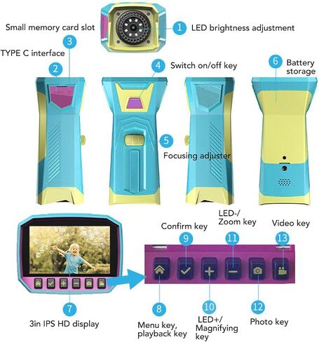 Handheld Digital Microscope, Portable Mini Pocket Camera HD 3in IPS Screen, for Student Science Experiment in Saudi Arabia