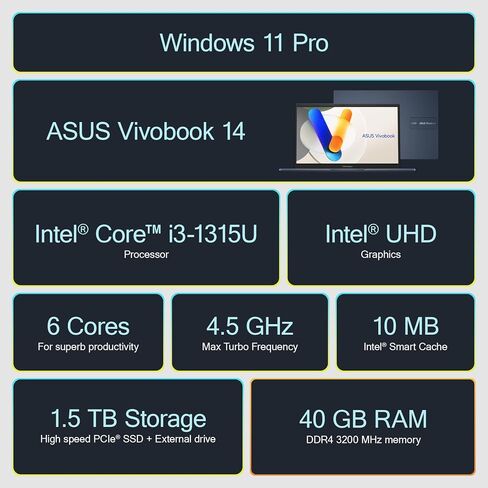 ASUS Vivobook 2024 أحدث كمبيوتر محمول خفيف الوزن، Intel Pentium Silver N6000، شاشة 15.6 بوصة FHD IPS، ذاكرة وصول عشوائي 4 جيجابايت، 192 جيجابايت (128 جيجابايت eMMC + 64 جيجابايت SD)، كاميرا ويب، Office 365 سنة واحدة، Windows 11S +MarxsolAccessory in Saudi Arabia