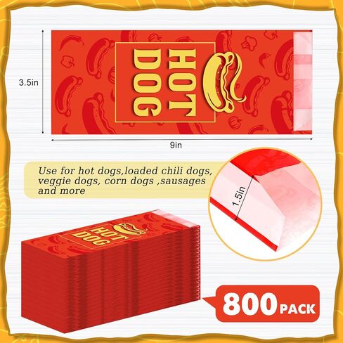 500 كيس ورقي مطبوع عليه هوت دوغ 9 انش، اكياس تغليف متينة وشحمية للاستعمال مرة واحدة، اكياس هوت دوج لجمع التبرعات وحفلات الكرنفال in Kuwait