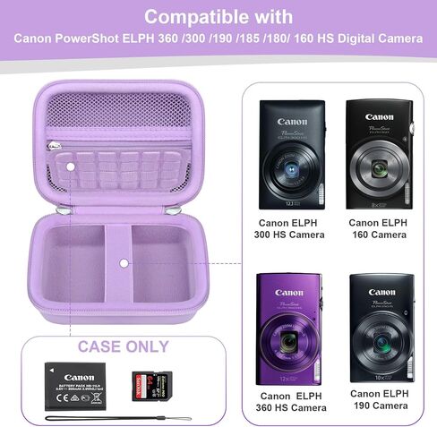 حقيبة حمل RAIALL لكاميرا Canon PowerShot ELPH 360 HS A/300/190/ 180/160 HS/Sony Cybershot DSC-W830 W55، حقيبة سفر صلبة لكاميرا تسجيل الفيديو، جيب شبكي للبطارية، وبطاقات SD وكابل USB، بني in Saudi Arabia