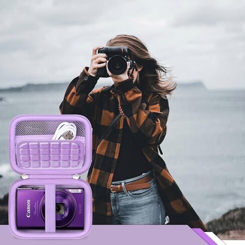 حقيبة حمل RAIALL لكاميرا Canon PowerShot ELPH 360 HS A/300/190/ 180/160 HS/Sony Cybershot DSC-W830 W55، حقيبة سفر صلبة لكاميرا تسجيل الفيديو، جيب شبكي للبطارية، وبطاقات SD وكابل USB، بني in Saudi Arabia