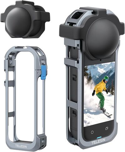 حالة إطار وقائي من ألومنيوم Telesin من أجل Insta360 X5 مع واجهة ملولبة ذات حذاء بارد أحذية بارد Magnetic Matter 1/4 بوصة مع علبة LEN الواقية من السيليكون لملحقات الكاميرا in Kuwait