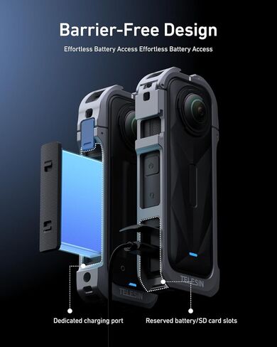 حالة إطار وقائي من ألومنيوم Telesin من أجل Insta360 X5 مع واجهة ملولبة ذات حذاء بارد أحذية بارد Magnetic Matter 1/4 بوصة مع علبة LEN الواقية من السيليكون لملحقات الكاميرا in Kuwait