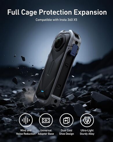 حالة إطار وقائي من ألومنيوم Telesin من أجل Insta360 X5 مع واجهة ملولبة ذات حذاء بارد أحذية بارد Magnetic Matter 1/4 بوصة مع علبة LEN الواقية من السيليكون لملحقات الكاميرا in Kuwait