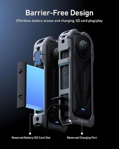 حالة إطار وقائي من ألومنيوم Telesin من أجل Insta360 X5 مع واجهة ملولبة ذات حذاء بارد أحذية بارد Magnetic Matter 1/4 بوصة مع علبة LEN الواقية من السيليكون لملحقات الكاميرا in Kuwait