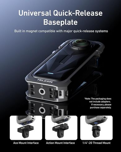 حالة إطار وقائي من ألومنيوم Telesin من أجل Insta360 X5 مع واجهة ملولبة ذات حذاء بارد أحذية بارد Magnetic Matter 1/4 بوصة مع علبة LEN الواقية من السيليكون لملحقات الكاميرا in Kuwait