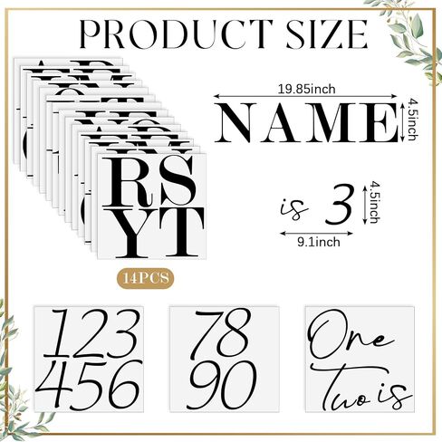 Faccito 17 Sheets Custom Vinyl Secals Name & Age Vinyl Letter kit-A-Z Serif Letters وأرقام نصية من 0-9 مع IS ، واحدة ، كلمتين ، ملصق خلفية مخصصة DIY لحفل عيد ميلاد الطفل الاستحمام in Saudi Arabia
