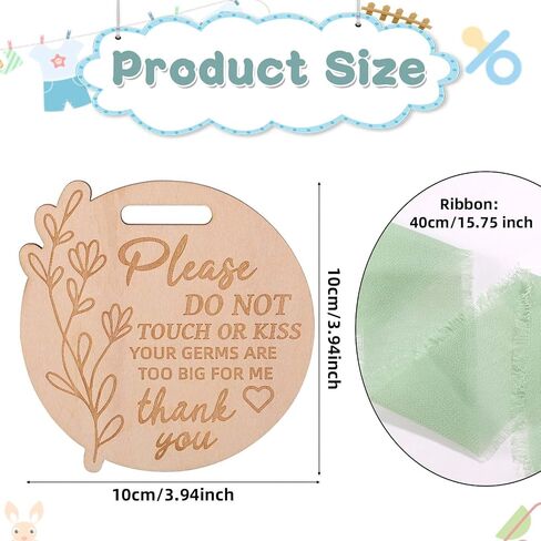 Please Do Not Touch or Kiss Baby Sign, Wooden Round Baby Stroller Tag with Ribbon Please Don’t Touch Sign No Touching Kissing Signs for Newborn (Wood Color) in Saudi Arabia