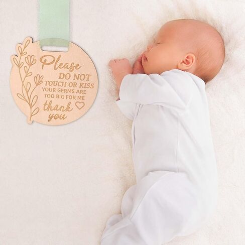 Please Do Not Touch or Kiss Baby Sign, Wooden Round Baby Stroller Tag with Ribbon Please Don’t Touch Sign No Touching Kissing Signs for Newborn (Wood Color) in Saudi Arabia