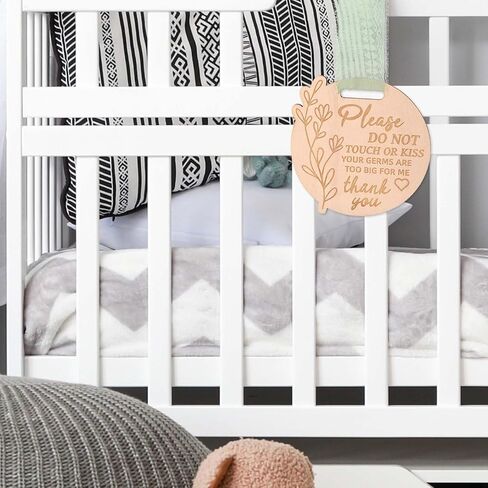Please Do Not Touch or Kiss Baby Sign, Wooden Round Baby Stroller Tag with Ribbon Please Don’t Touch Sign No Touching Kissing Signs for Newborn (Wood Color) in Saudi Arabia