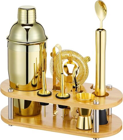 Cocktail Shaker Set Bartender Kit 26-Piece Stainless Steel Bar Tool Set with Bamboo Stand,Home Cocktail Tool with All Bar Accessories (Silver) in Saudi Arabia