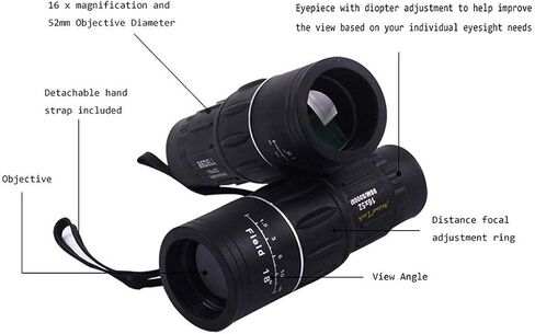 Binoculars BAK4 Monocular Compact Telescope–Zoom Monocular Telescope 16x Magnification Zoom Lens Telescope High Definition Fully Multi Coated Optical Glass Lens in Saudi Arabia