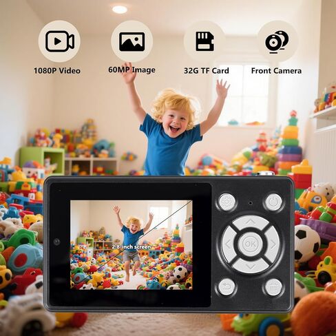 Digital Camera for Kids – 8X Digital Zoom, FHD 1080P Video, 2.8" Screen, Anti-Shake & Slip-Resistant Design – Compact Point and Shoot Camera for Girls, Boys, Teens(Pink) in Saudi Arabia