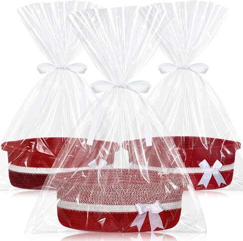 Colingmill 3 Pack Small Bow Woven Basket Empty with Handles Gift Bags and Ribbon 12" x 8" x 5" Gift Baskets to Fill Storage Box Pet Toy Wedding Presents Christmas Birthday(Brown) in Saudi Arabia
