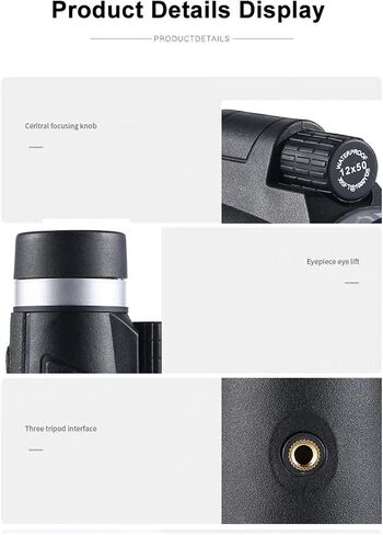 HD 12x50 تلسكوب أحادي الطاقة مع حامل الهاتف - PAK4 PRISM ، مقاوم للماء ، نطاق عالي الوضوح للصيد ، التخييم ، المشي لمسافات طويلة ، صور حادة in Saudi Arabia
