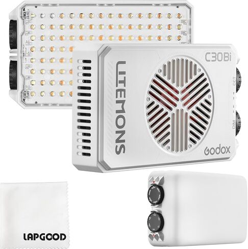 Godox Bi-Cloy Camera Light ، لوحة ضوء فيديو LED محمولة ، حبات مصباح LED معبأة من فئة الرقائق ، سطوع حي ، CRI 94+/TLCI96+/2800K ~ 6500K/3400MAH بطارية/1/4 تصميم ثقب المسمار (C30BI) in Kuwait