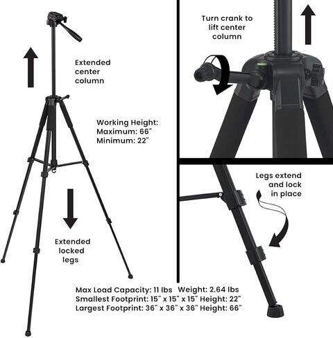 Creative Mark Apex Tripod for Camera - Lightweight Aluminum Camera Tripod Stand with 360° Pan, 90° Forward Backward & Side Tilt, Adjustable Height, Quick-Release Plate and Nylon Carrying Case in Saudi Arabia