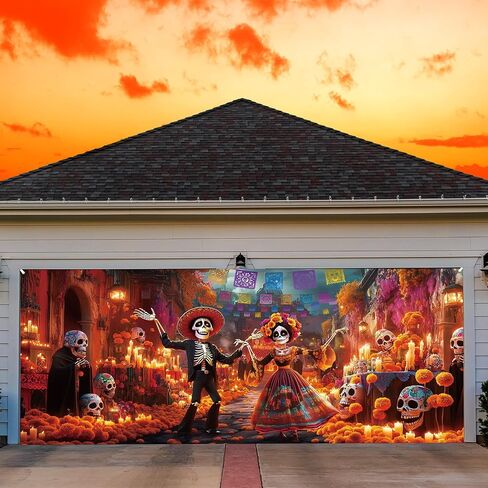 7 × 16 قدمًا في عيد الهالوين من The Dead Backdrop Dame Door Banner Di de Los Muertos Decorations Mexican Fiesta Sugar Skull Banner for Promography Background Holdy Party Decorities in Kuwait