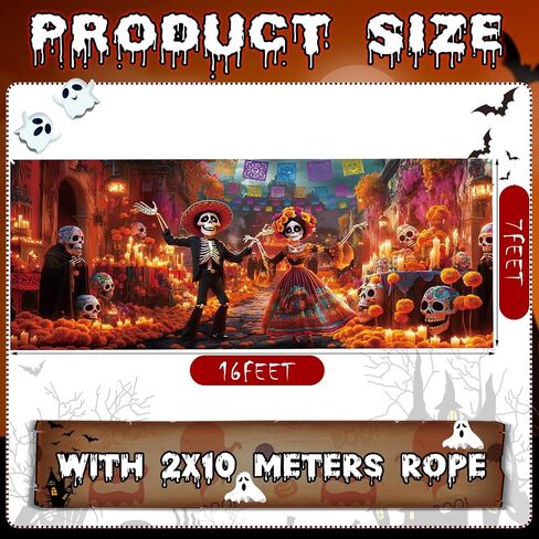 7 × 16 قدمًا في عيد الهالوين من The Dead Backdrop Dame Door Banner Di de Los Muertos Decorations Mexican Fiesta Sugar Skull Banner for Promography Background Holdy Party Decorities in Kuwait