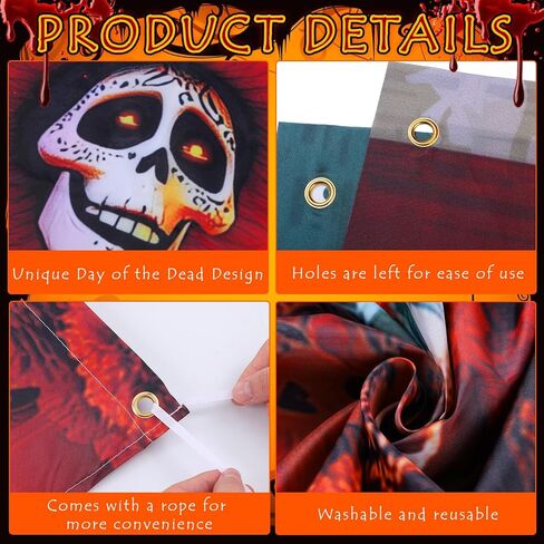 7 × 16 قدمًا في عيد الهالوين من The Dead Backdrop Dame Door Banner Di de Los Muertos Decorations Mexican Fiesta Sugar Skull Banner for Promography Background Holdy Party Decorities in Kuwait