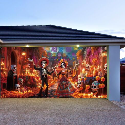 7 × 16 قدمًا في عيد الهالوين من The Dead Backdrop Dame Door Banner Di de Los Muertos Decorations Mexican Fiesta Sugar Skull Banner for Promography Background Holdy Party Decorities in Kuwait