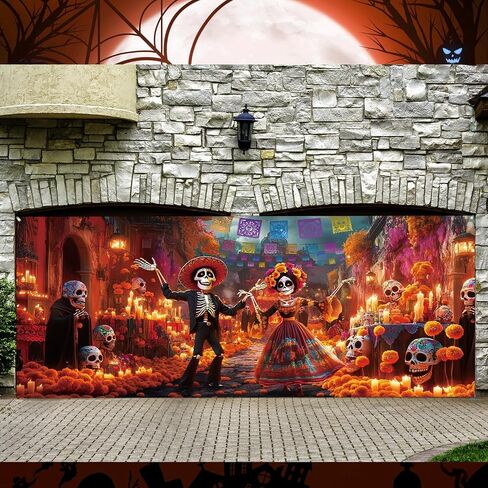 7 × 16 قدمًا في عيد الهالوين من The Dead Backdrop Dame Door Banner Di de Los Muertos Decorations Mexican Fiesta Sugar Skull Banner for Promography Background Holdy Party Decorities in Kuwait