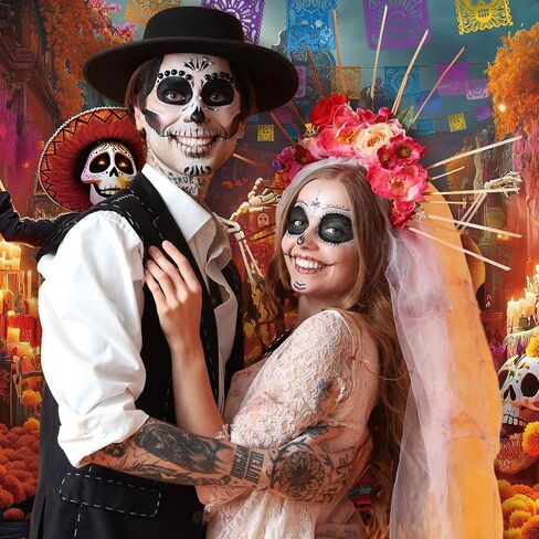 7 × 16 قدمًا في عيد الهالوين من The Dead Backdrop Dame Door Banner Di de Los Muertos Decorations Mexican Fiesta Sugar Skull Banner for Promography Background Holdy Party Decorities in Kuwait