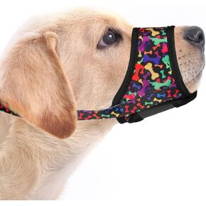 LUCKYPAW Dog Muzzle, Soft Dog Muzzles for Small Medium Large Dogs, Breathable Muzzles to Stop Biting and Chewing with Pattern, Allows Panting and Drinking (L-(Snout 7"-9½"), Black Bone)