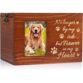 Pet Memorial Urn for Dog or Cat Ashes Wooden Dog Urns Keepsake Memory Box Cremation Urns with Photo Frame