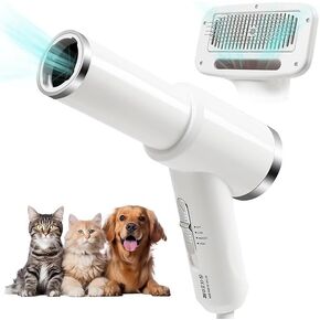 مجفف شعر الكلب المحمول، هادئ 2 في 1، مجفف شعر للحيوانات الأليفة مع فرشاة ناعمة، منفاخ مجفف شعر للأيونات السالبة لتجفيف وتهذيب الكلاب والقطط الصغيرة والمتوسطة in Kuwait