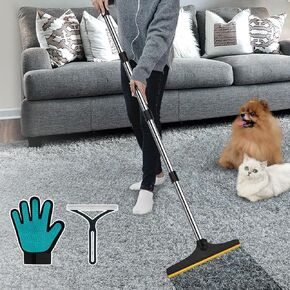B-Land Carpet Rake for Pet Hair Removal, Reusable Pet Hair Remover with 60" Adjustable Long Handle, Carpet Scraper Dog Cat Hair Remover Tool for Rugs, Mats