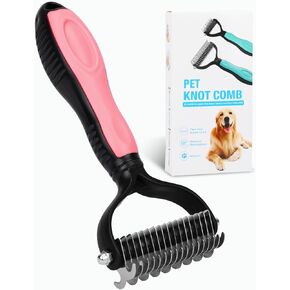 Pet Grooming Tool- 2 Sided Undercoat Rake for Dogs &Cats-Safe and Effective Dematting Comb for Mats&Tangles Removing (Pink)