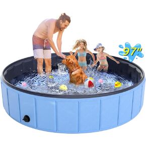 Large Foldable Dog Pool 87"x16", Hyperzoo Oversize Collapsible Dog Pet Bathing Tub Portable Kiddie Pool Leakproof PVC Swimming Pool for Small Large Dogs Pets Kids Blue