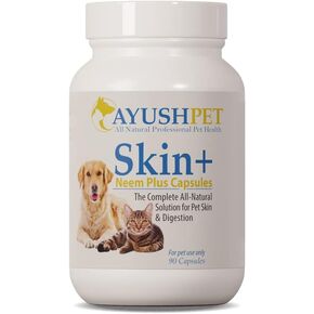 Ayush Pet Skin Plus, Neem Supplement for Healthy Skin and Coat, Supports Gut and Immunity, 90 Capsules