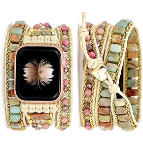 Handmade Apple Watch Band,Compatible with Apple Watch 38mm/40mm/41mm,Beaded Boho Watch Bracelet for Iwatch Series 8/7/6/5/4/3/2/1/SE,Iwatch Bands for Women