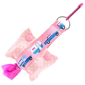 RV Camping Dog Poop Bag Dispenser - Fashion Tote Waste Bag Holder - Bottom Dispensing For One-Handed Use - Clips on Leash - Pink & Polka Dots - Handmade by Green Acorn Kitchen