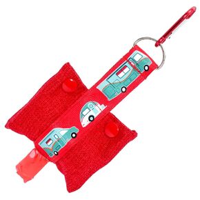 Fashion Tote Waste Bag Holder - Dog Poop Bag Dispenser With Clip - Bottom Dispensing For One-Handed Use - Clips on Leash - RV Campers on Red - Handmade by Green Acorn Kitchen