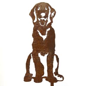 Corten Steel Sitting Golden Retriever Dog Silhouette Yard Stake (Small)
