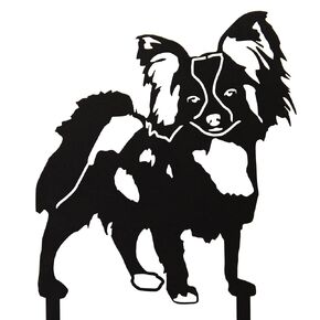 Black Powder Coated Metal Papillon Dog Silhouette Yard Stake (Large)