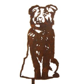 Corten Steel Australian Shepherd Dog Silhouette Yard Stake (Large)