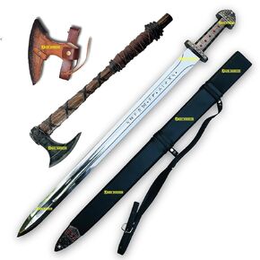 Ragnar Lothbrok Sword & Axe Vikings Sword of Kings/Ragnar Sword with axe Bjorn Ironside Sword Medieval Fancy Sword of Viking The Symbol of Kingship - Sword & Axe for Gift With Additional Viking lover