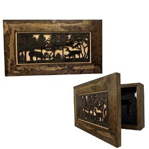 Decorative Deer Scene Wall-Mounted Secure Hidden Gun Cabinet - Concealed Gun Safe To Securely Store Your Gun & Home Self Defense Gear