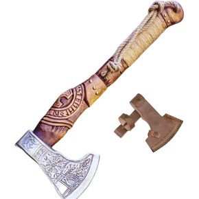[Viking Tools] 22"Two Handed Large Berserker Axe, Large Norse Axe,Scandinavian Style Viking Axe Double Headed ax, Functional Viking Battle ax, History of Viking and Norse Mythology(Large Spike Norse Axe) Tomahawk Vikings Bearded Axe, with Leather Sheath